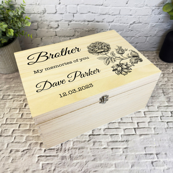 Brother Memories Of You Black Flower Memorial Personalised Wooden Keepsake Box