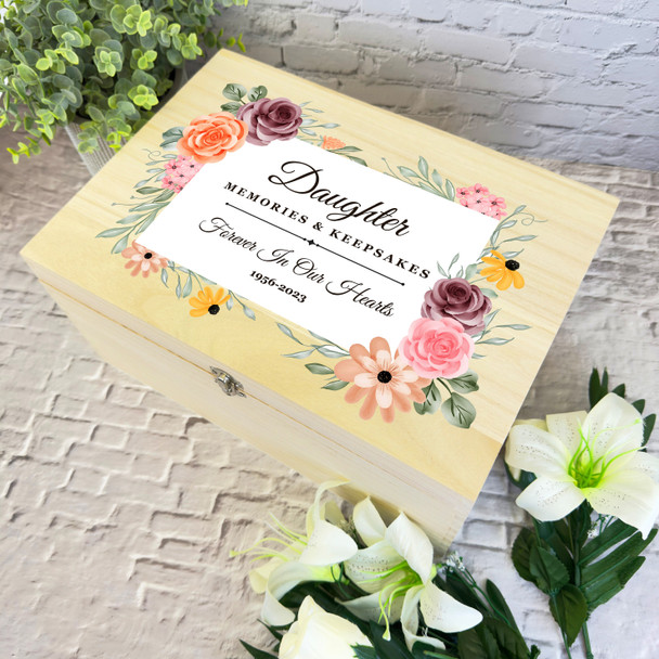 Daughter Memories Watercolour Floral Memorial Personalised Wooden Keepsake Box