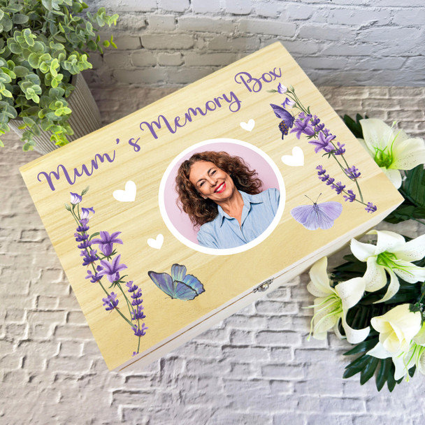 Mum Any Relation Memorial Purple Lavender Photo Personalised Wooden Keepsake Box