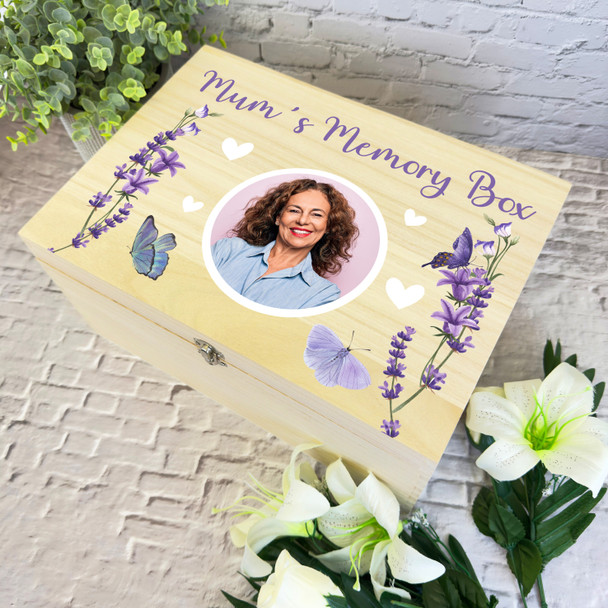 Mum Any Relation Memorial Purple Lavender Photo Personalised Wooden Keepsake Box