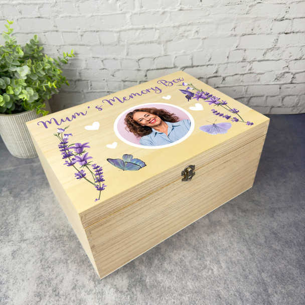 Mum Any Relation Memorial Purple Lavender Photo Personalised Wooden Keepsake Box