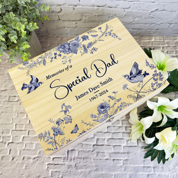 Navy Birds Memories Of A Special Dad Memorial Personalised Wooden Keepsake Box