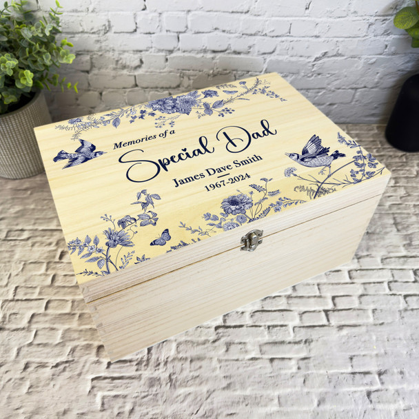 Navy Birds Memories Of A Special Dad Memorial Personalised Wooden Keepsake Box