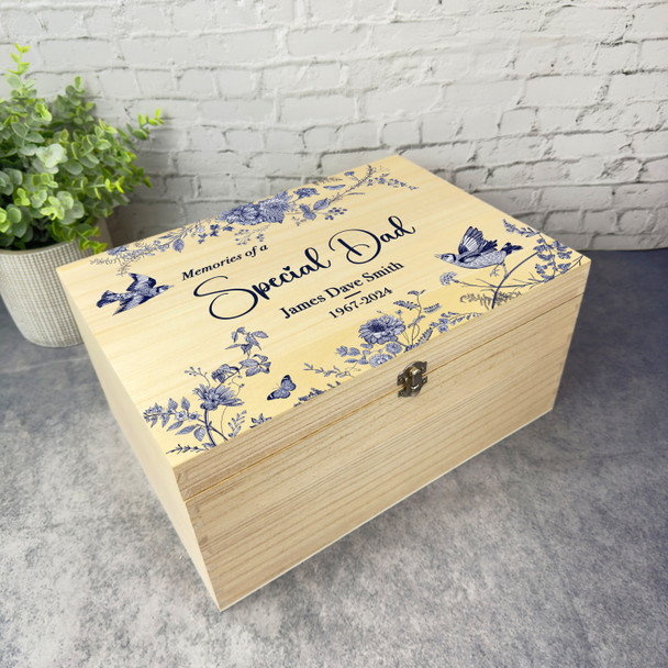 Navy Birds Memories Of A Special Dad Memorial Personalised Wooden Keepsake Box