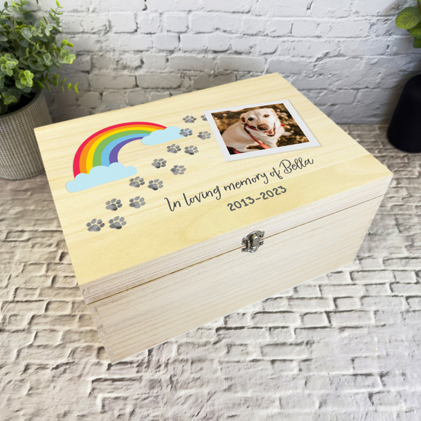 Pet Loss Dog Cat Horse Rainbow Photo Memorial Personalised Wooden Keepsake Box