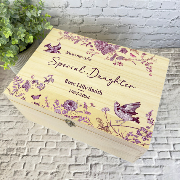 Pink Birds Special Daughter Memories Memorial Personalised Wooden Keepsake Box