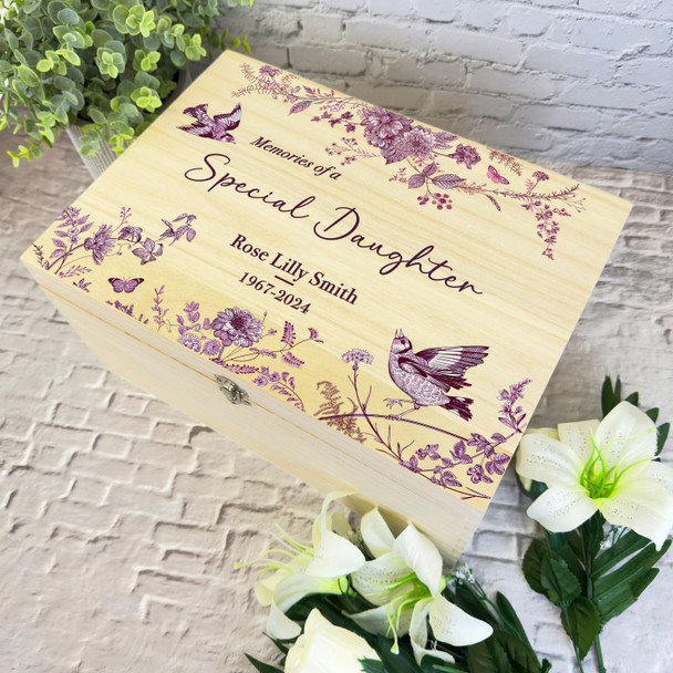 Pink Birds Special Daughter Memories Memorial Personalised Wooden Keepsake Box