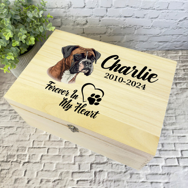 Boxer Dog Paw Print Heart Pet Memorial Personalised Wooden Memory Keepsake Box