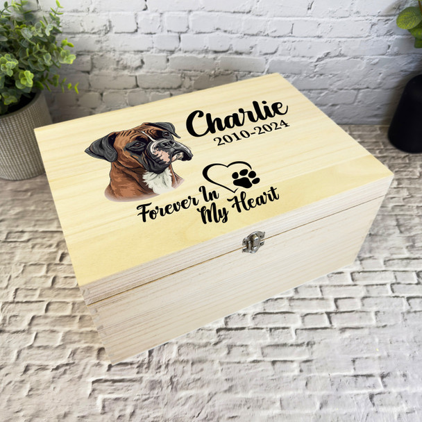 Boxer Dog Paw Print Heart Pet Memorial Personalised Wooden Memory Keepsake Box