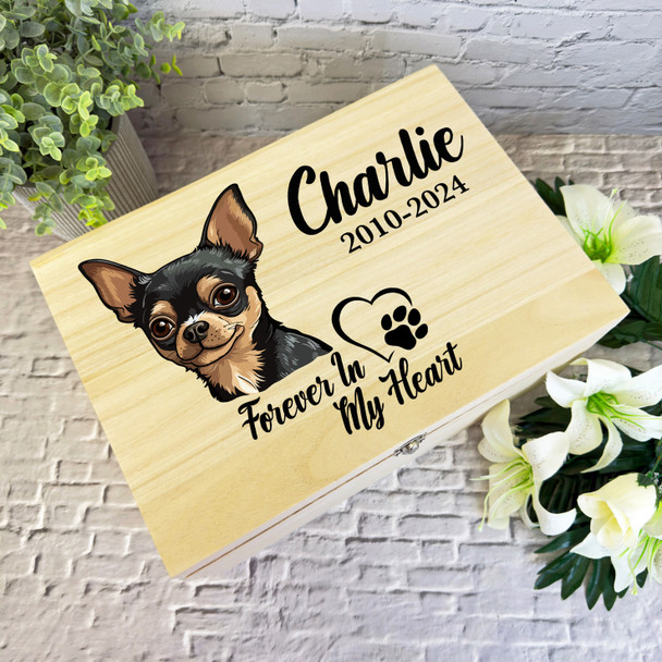 Chihuahua Paw Print Heart Pet Memorial Personalised Wooden Memory Keepsake Box