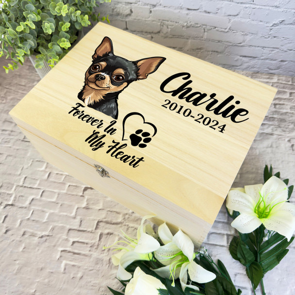 Chihuahua Paw Print Heart Pet Memorial Personalised Wooden Memory Keepsake Box