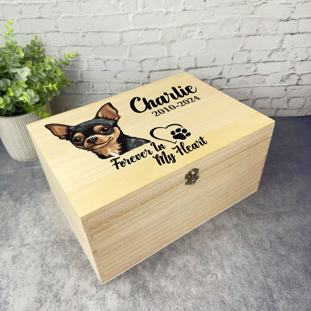 Chihuahua Paw Print Heart Pet Memorial Personalised Wooden Memory Keepsake Box