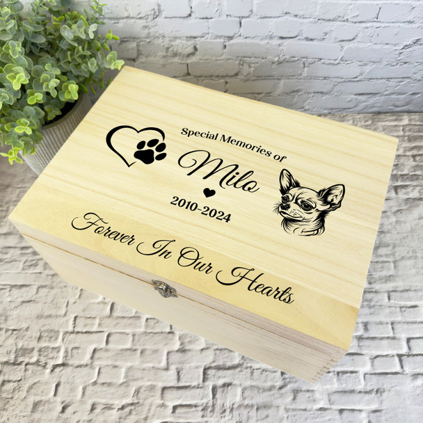 Heart Paw Print Chihuahua Pet Memorial Personalised Wooden Memory Keepsake Box