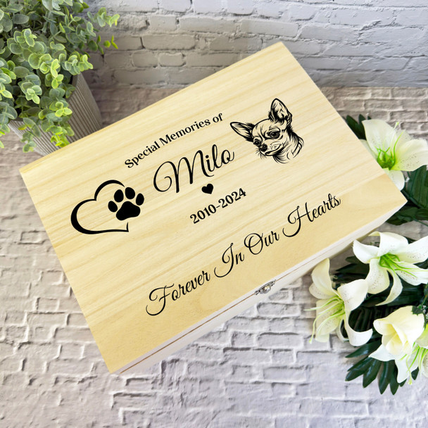 Heart Paw Print Chihuahua Pet Memorial Personalised Wooden Memory Keepsake Box