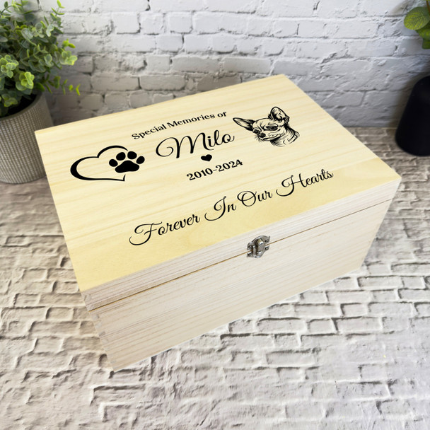 Heart Paw Print Chihuahua Pet Memorial Personalised Wooden Memory Keepsake Box