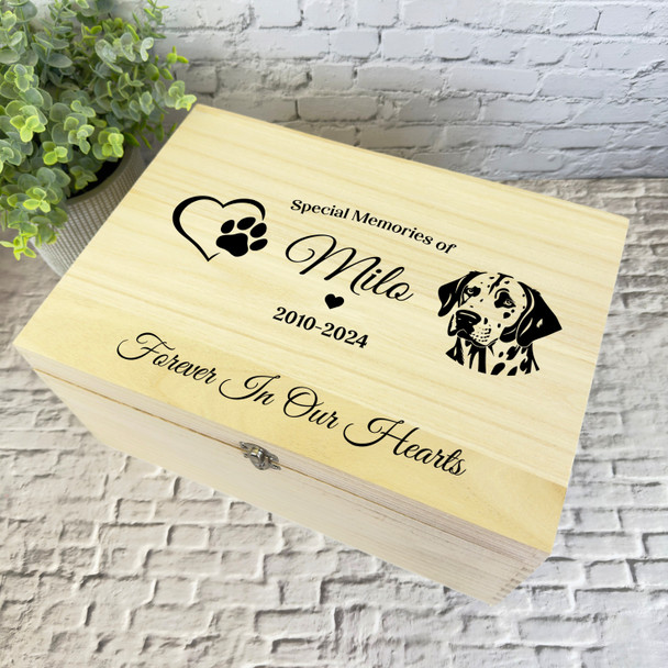 Heart Paw Print Dalmatian Pet Memorial Personalised Wooden Memory Keepsake Box