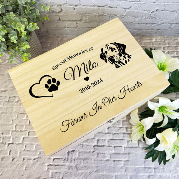 Heart Paw Print Dalmatian Pet Memorial Personalised Wooden Memory Keepsake Box