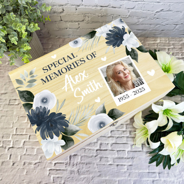 Special Memories Flower Photo Memorial Personalised Wooden Memory Keepsake Box