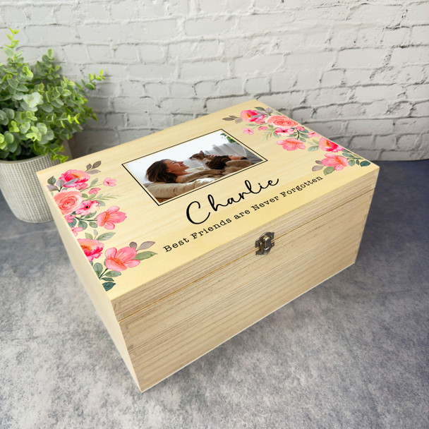 Any Pet Watercolour Photo Frame Pet Memorial Personalised Wooden Keepsake Box