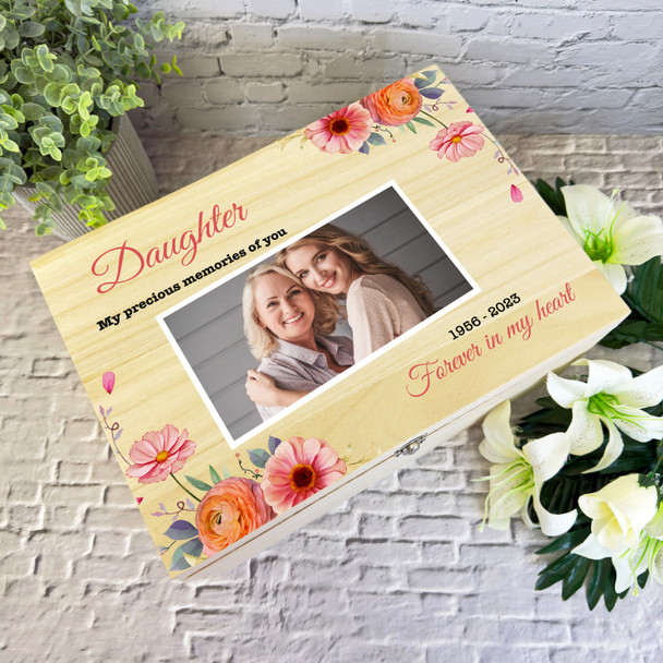 Daughter Or Any Relation Pink Photo Memorial Personalised Wooden Keepsake Box