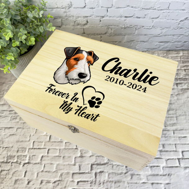 Fox Terrier Dog Paw Print Heart Pet Memorial Personalised Wooden Keepsake Box