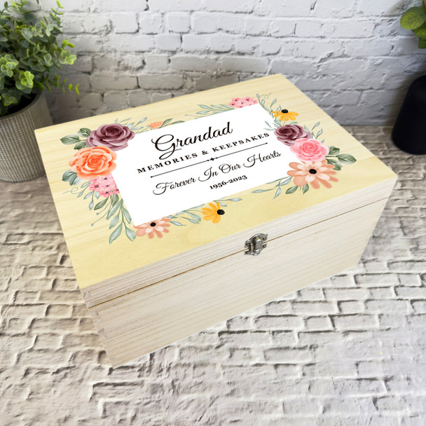 Grandad Memories Watercolour Floral Memorial Personalised Wooden Keepsake Box