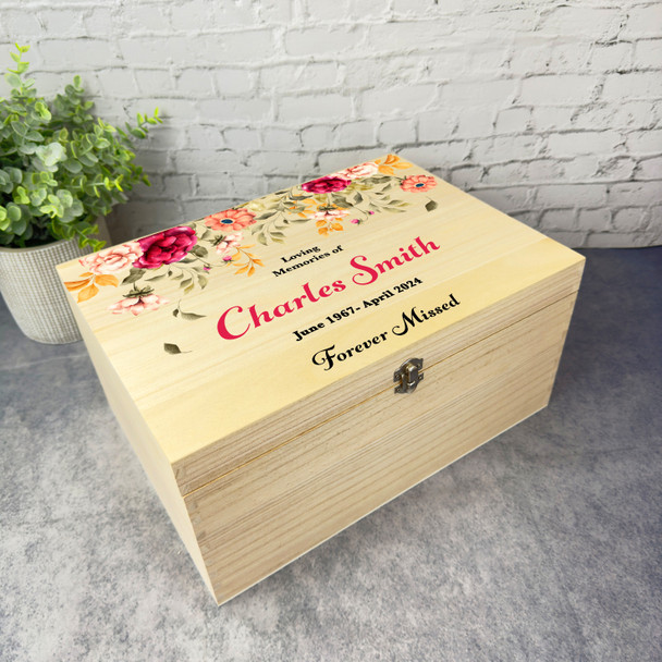 Loving Memories Watercolour Flowers Memorial Personalised Wooden Keepsake Box