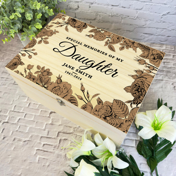 Memories Of My Daughter Brown Frame Memorial Personalised Wooden Keepsake Box