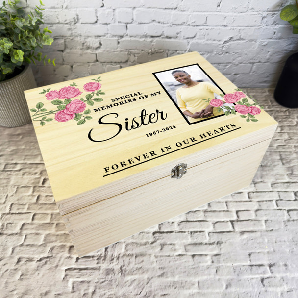 Memories Of Sister Rose Photo Frame Memorial Personalised Wooden Keepsake Box