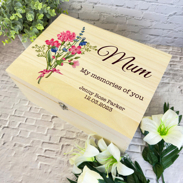 Memories Of You Mum Flowers Bouquet Memorial Personalised Wooden Keepsake Box