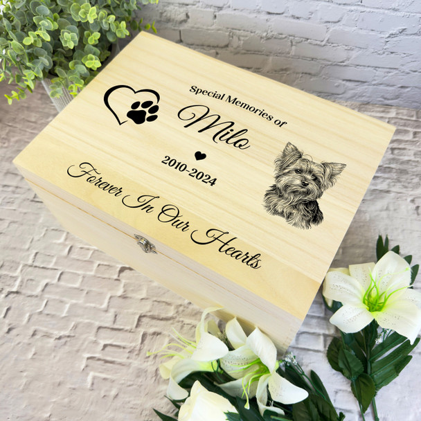 Paw Print Yorkshire Terrier Dog Pet Memorial Personalised Wooden Keepsake Box