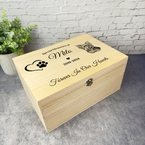 Paw Print Yorkshire Terrier Dog Pet Memorial Personalised Wooden Keepsake Box