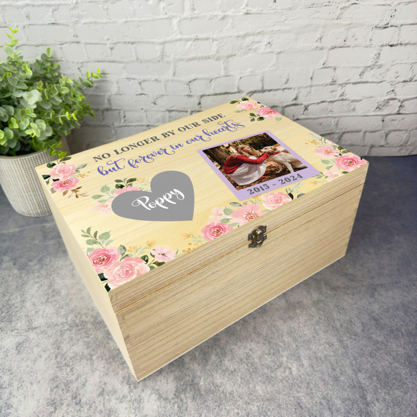 Pet Loss Cat Dog Horse Floral Photo Personalised Memorial Wooden Keepsake Box