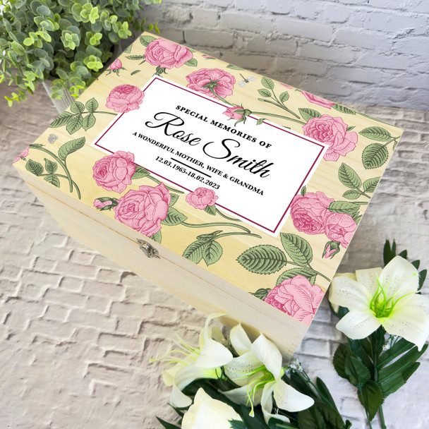 Vintage Pink Roses Special Memories Memorial Personalised Wooden Keepsake Box