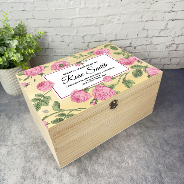 Vintage Pink Roses Special Memories Memorial Personalised Wooden Keepsake Box