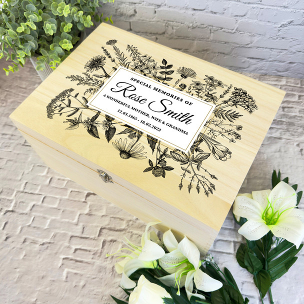 Black Floral Memories Of You Memorial Personalised Wooden Memory Keepsake Box