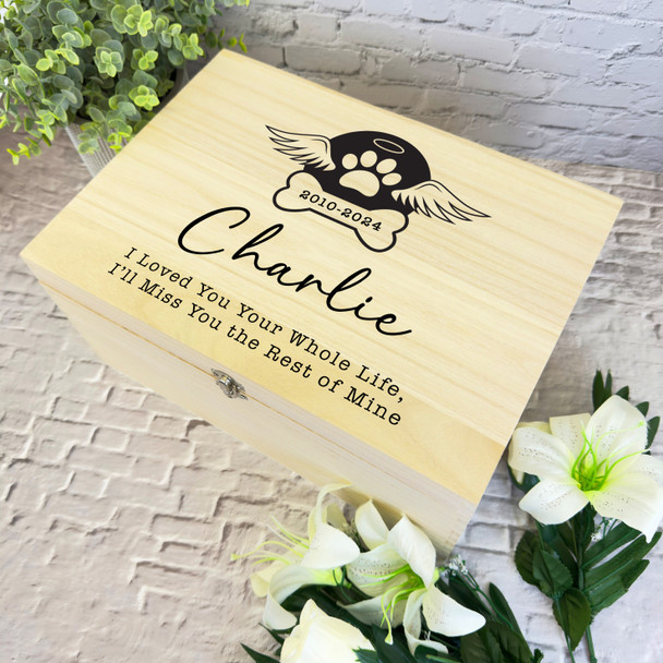 Bone With Wings Miss You Pet Memorial Personalised Wooden Memory Keepsake Box