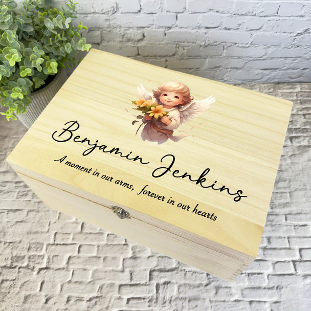 Watercolour Angel Children's Memorial Personalised Wooden Memory Keepsake Box