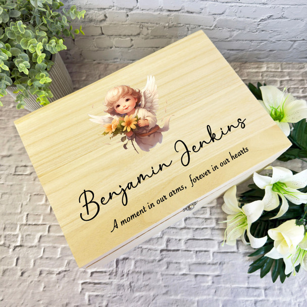 Watercolour Angel Children's Memorial Personalised Wooden Memory Keepsake Box