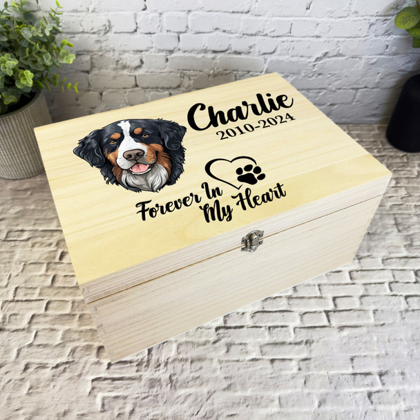 Bernese Mountain Dog Paw Print Pet Memorial Personalised Wooden Keepsake Box