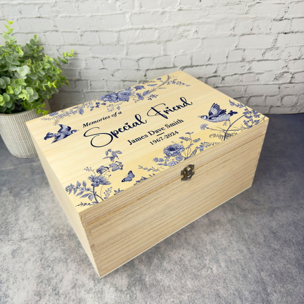 Birds Memories Of A Special Friend Memorial Personalised Wooden Keepsake Box