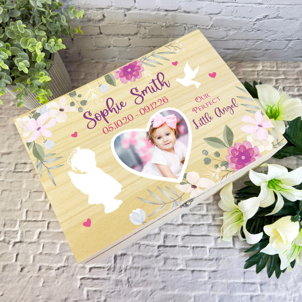 Child Loss Girl Little Angel Photo Memorial Personalised Wooden Keepsake Box