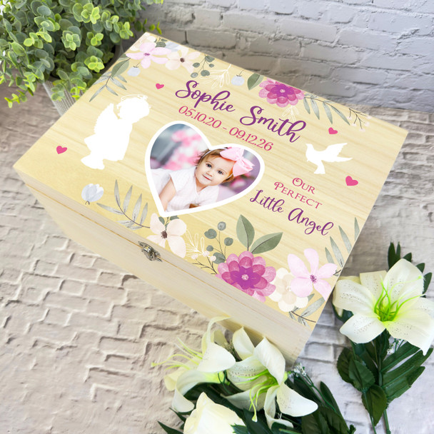 Child Loss Girl Little Angel Photo Memorial Personalised Wooden Keepsake Box