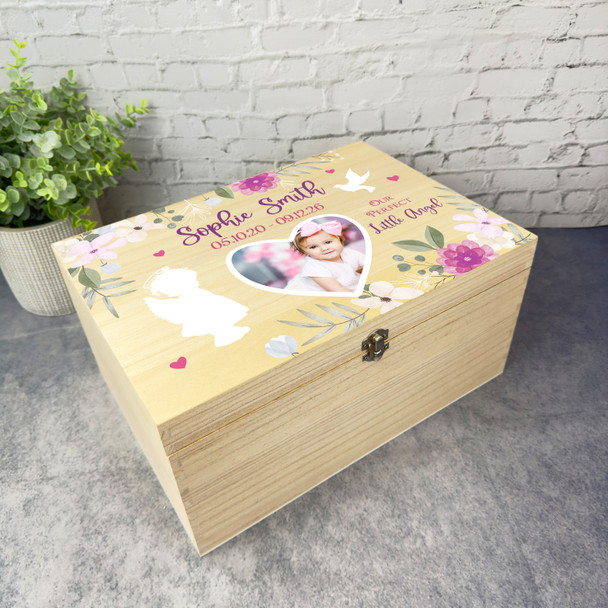 Child Loss Girl Little Angel Photo Memorial Personalised Wooden Keepsake Box