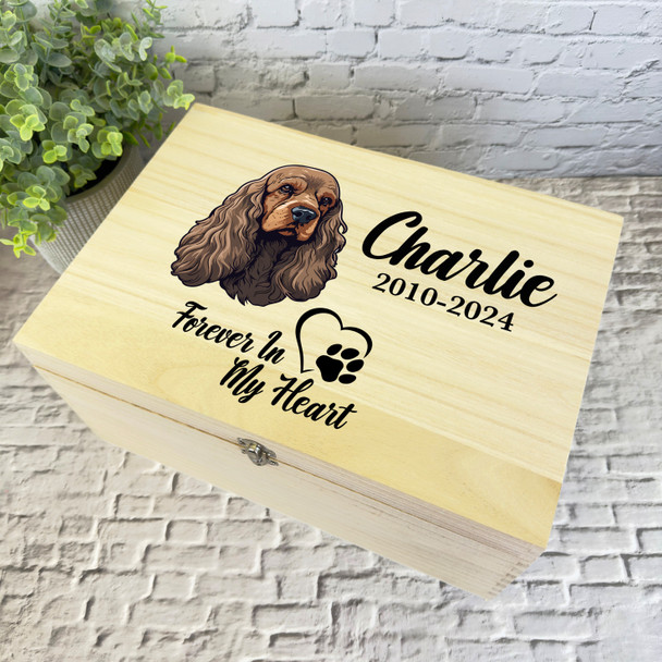 Cocker Spaniel Paw Print Heart Pet Memorial Personalised Wooden Keepsake Box