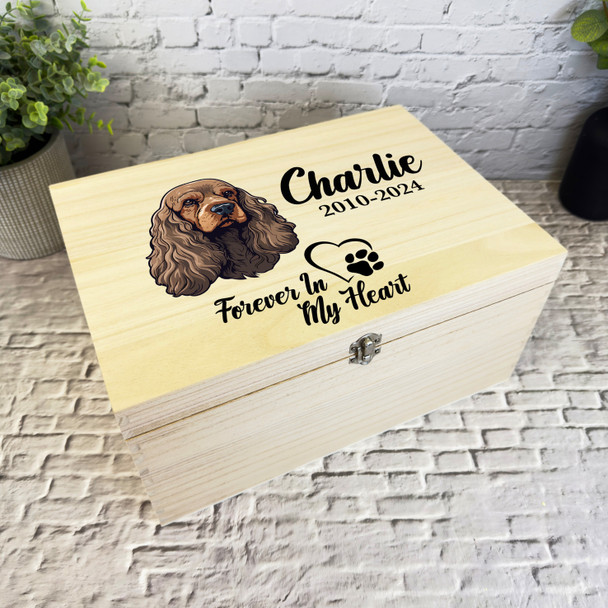 Cocker Spaniel Paw Print Heart Pet Memorial Personalised Wooden Keepsake Box