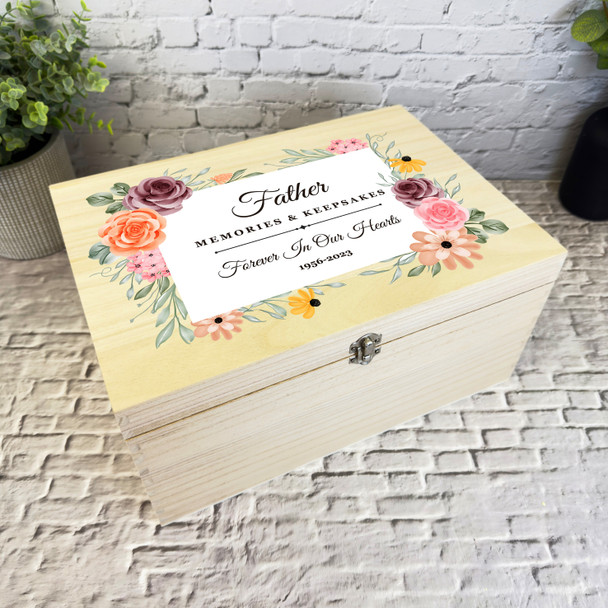 Father Memories Watercolour Floral Memorial Personalised Wooden Keepsake Box