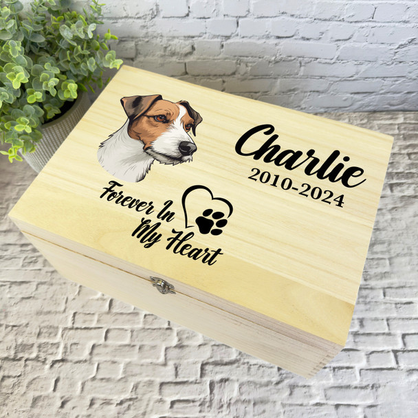 Jack Russell Terrier Paw Print Pet Memorial Personalised Wooden Keepsake Box