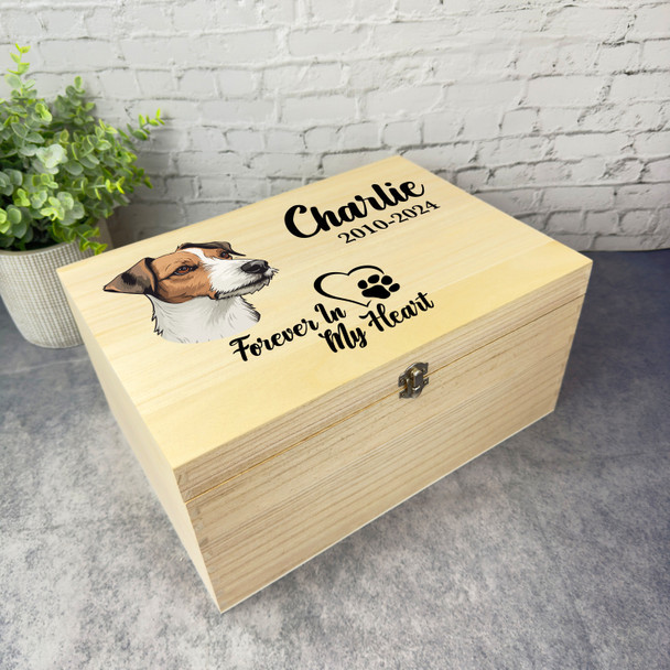 Jack Russell Terrier Paw Print Pet Memorial Personalised Wooden Keepsake Box