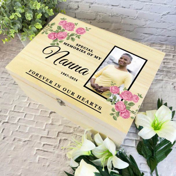 Memories Of Nanna Rose Photo Frame Memorial Personalised Wooden Keepsake Box